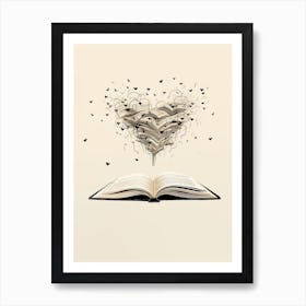 Book Heart Cream & Black 3 Art Print