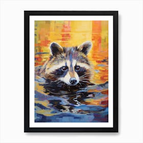 A Raccoon Swimming In River In The Style Of Jasper Johns 1 Art Print
