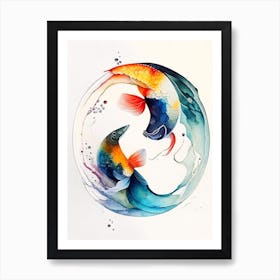 Fish Yin And Yang Watercolour Art Print