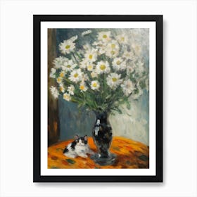 Daisies With A Cat 2 Art Print
