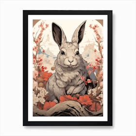 Rabbit Animal Drawing In The Style Of Ukiyo E 2 Art Print