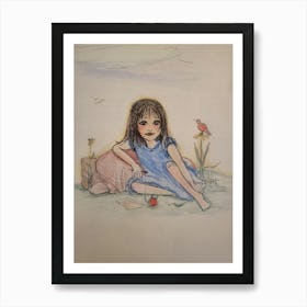 Little Girl In Blue Dress 2 Art Print