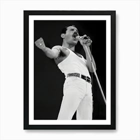 Freddie Mercury Of Queen Performs On Stage At Live Aid At Wembley Stadium Art Print