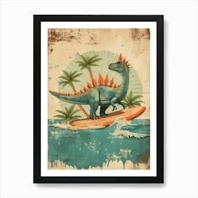 Vintage Stegosaurus Dinosaur On A Surf Board 3 Art Print