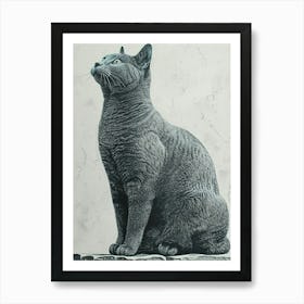 Russian Blue Cat Relief Illustration 1 Art Print