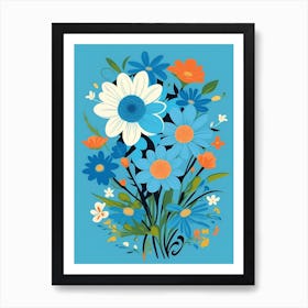 Beautiful Flowers Illustration Vertical Composition In Blue Tone 9 Art Print