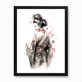 Geisha Ink Wash With Pink 2 Art Print