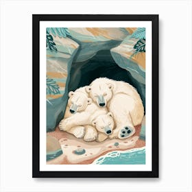 Polar Bear Family Sleeping In A Cave Storybook Illustration 1 Art Print