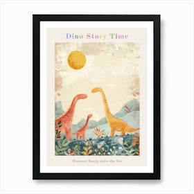 Dinosaur Family With Sun Watercolour Poster Art Print