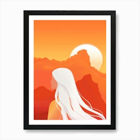 Girl With Long Hair In The Desert Art Print