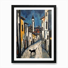 Painting Of Florence With A Cat In The Style Of Surrealism, Miro Style 1 Art Print