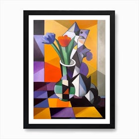 Crocus With A Cat 2 Cubism Picasso Style Art Print