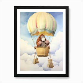 Baby Orangutan 2 In A Hot Air Balloon Art Print