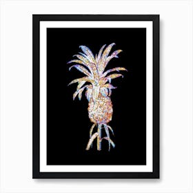 Stained Glass Pineapple Mosaic Botanical Illustration on Black n.0325 Art Print