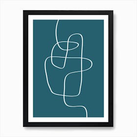 Dark Teal Blue White Line Art Art Print