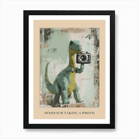 Dinosaur Taking A Photo On An Analogue Camera Muted Pastels 1 Poster Art Print