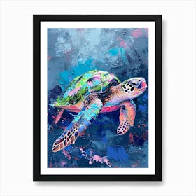 Pastel Aqua Sea Turtle Exploring The Ocean 2 Art Print