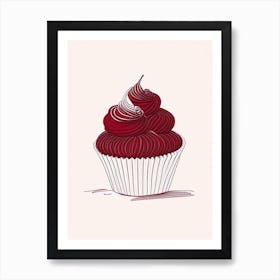 Red Velvet Cupcakes Dessert Minimal Line Drawing 2 Flower Art Print