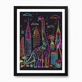 Dinosaur Neon New York Cityscape 3 Art Print