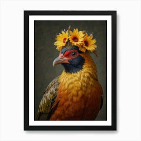 Pheasant With A Flower Crown European Robin 2 Art Print