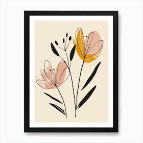 Flowers On A Beige Background 1 Art Print