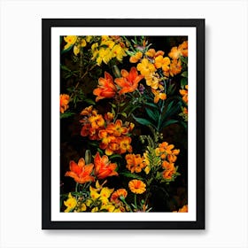 Yellow Spring Flowers Night Garden Art Print