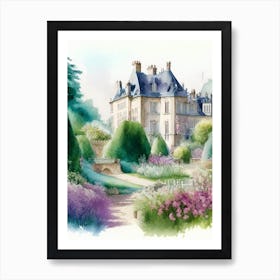 Château De Villandry Gardens, France Pastel Watercolour Art Print