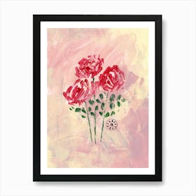 Red Roses on Peach Art Print