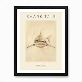 Vintage Bull Shark Pencil Illustration 2 Poster Art Print