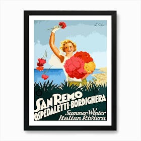 Sanremo, Woman With Flowers Art Print