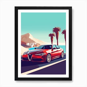 A Alfa Romeo Giulia In The French Riviera Car Illustration 1 Art Print