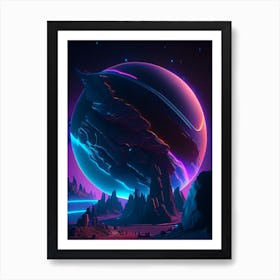 Hercules Planet Neon Nights Space Art Print