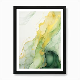 Green, White, Gold Flow Asbtract Painting 5 Art Print