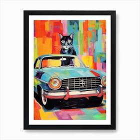 Chevrolet Impala Vintage Car With A Cat, Matisse Style Painting 1 Art Print