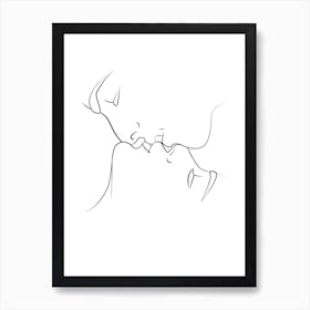 Kissing Lovers Outline Line Art Wall Print Art Print