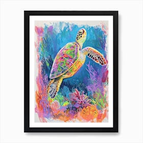 Sea Turtle With Marine Plants Scribble 4 Art Print