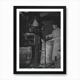 Sewing Bag Of Rice Brand After Being Weighed In Rice Packaging Process,Crowley, Louisiana By Russell Lee 1 Art Print