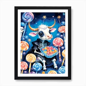 Cute Skeleton Cow Painting Halloween (8) Art Print