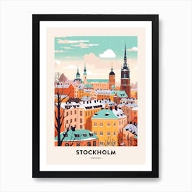 Vintage Winter Travel Poster Stockholm Sweden 1 Art Print