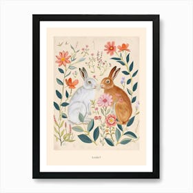 Folksy Floral Animal Drawing Rabbit 4 Poster Art Print