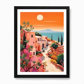 Greece Sunset by the Sea. Retro Landscape. Travel  Art Print