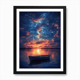 Starry Sky With A Boat 4 Art Print