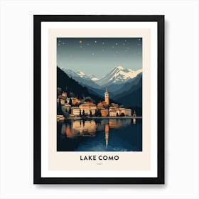 Winter Night  Travel Poster Lake Como Italy 1 Art Print