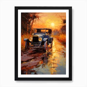 Old Car At Sunset 2 Art Print