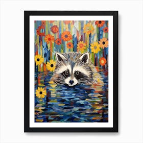 A Raccoons Swimming Lake In The Style Of Jasper Johns 1 Art Print