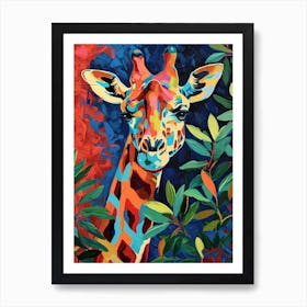 Colourful Giraffe In The Leaves Oil Painting Inspired 2 Art Print