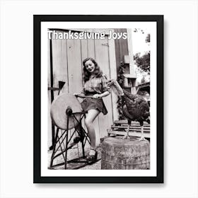 Thanksgiving Joys, Pin Up Girl And A Turkey Art Print