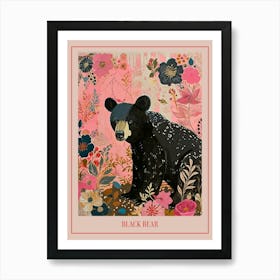 Floral Animal Painting Black Bear 1 Poster Art Print