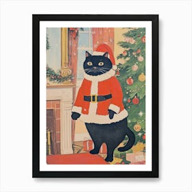 Santa Cat In Christmas Living Room Art Print