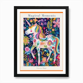 Folky Floral Colourful Unicorn Portrait Poster Art Print